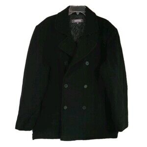 Kenneth Cole Reaction Peacoat Mens XL Black Double Breasted Wool Blend Corp Core